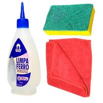 Kit Limpeza De Ferro Passar Roupa Com Pano Vermelho Esponja