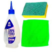 Kit Limpeza De Ferro Passar Roupa Pano Verde Claro E Esponja
