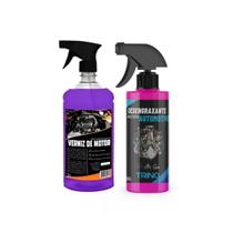 Kit limpeza de motor desengraxante 500ml + verniz de motor finalizador 1 litro c borrifador