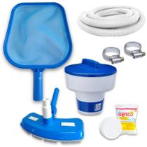 Kit Limpeza de Piscina Mangueira 2 M 32mm + Aspirador + Peneira + Flutuador + Pastilha de Cloro