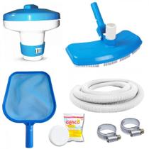 Kit Limpeza de Piscina Mangueira 4 M + Aspirador + Peneira + Cloro + Flutuador