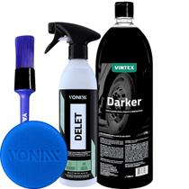 Kit Limpeza de Pneus e Borrachas Delet 500ml Spray Pneu Pretinho Darker 1,5l Vonixx Pincel Aplicador