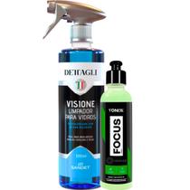 Kit limpeza de vidros desengordura limpa sem deixar marcas visione sandet removedor de marca de agua focus vonixx