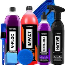 Kit Limpeza e Detalhamento V-Floc+Impact Restaurador Restaurax Cera Native Spray Vonixx