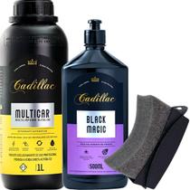 Kit Limpeza e Revitalização de Pneus Multicar 1L Black Magic 500ml Cadillac Aplicador de Pretinho Detailer