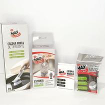 Kit Limpeza Escova para Detergente + Escova para Copos + Esponja Magica Branca + Esponja Magica Inox