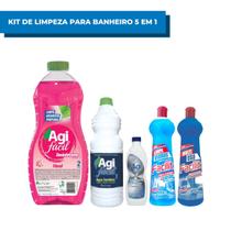 Kit Limpeza Essencial: Água Sanitária, Desinfetante Floral, Limpador Multiuso, Limpa Vidros e Sapólio Cremoso