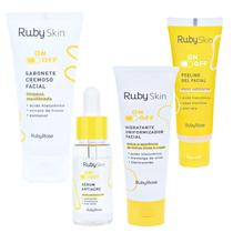 Kit Limpeza Facial Equilibrada On Off Ruby Rose Ruby Skin Skincare com Sabonete hidratante Sérum Peeling Gel
