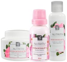 Kit limpeza facial rosa mosqueta nutritiv (mascara, loção de limpeza, oleo facial) natuflores