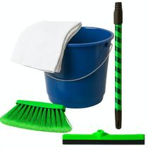 Kit limpeza geral com vassoura cores variadas pano de chão de algodão rodo balde 15L resistente