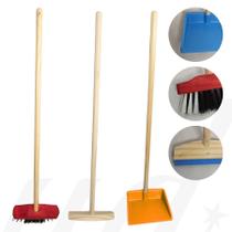 Kit Limpeza Infantil 3 em 1 Vassoura, Rodo e Pá Brincadeira Educativa e Divertida