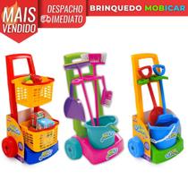 Kit Limpeza Infantil Vassoura Rodo Pá Balde Mobi Car - Usual - Usual Brinquedos