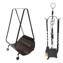 Kit Limpeza Lareira com Acessórios e Porta Lenha Cesto