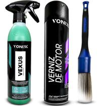 Kit Limpeza Motor Vexus 500ml Verniz Aerossol Spray Brilho Proteção 400ml Pincel Macio Vonixx
