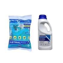 Kit Limpeza Para Piscina Com Clarificante Líquido 1 Litro Mais 5 Pastilha De Cloro