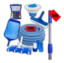 Kit Limpeza Para Piscinas Fibra Vinil Alvenaria - Cabo 3m - brustec