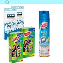 Kit Limpeza Perfeita 6 Esponjas Brilha Inox 2 Rolos Adesivos