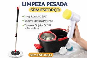 Kit limpeza pesada completo balde mop 360 + escova elétrica multifuncional remove sujeira difícil