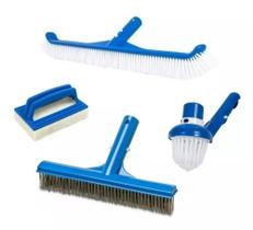 Kit Limpeza Piscina Escovas + Esponja De Mão Limpa Borda+ESCOVA AÇO