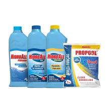 Kit Limpeza Piscina Limpa Bordas Algicida De Manutenção Clarificante Floculante E Cloro Granulado