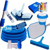 Kit Limpeza Piscina Mangueira 5m Aspirador Peneira Teste Ph Cloro Escova Flutuador Cabo Kit Limpeza Piscina Mangueira 5m Aspirador Peneira Teste Ph Cloro Escova Flutuador Cabo