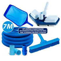 Kit Limpeza Piscina Mangueira 7m Aspirador Escova Peneira Fibra Vinil Alvenaria Inflável - Nacionnal Piscinas