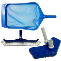 Kit Limpeza Piscinas Aspirador Asa Delta, Peneira e Escova Curva Brustec Kit Limpeza Piscinas Aspirador Asa Delta, Peneira e Escova Curva Brustec