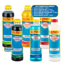 Kit Limpeza Piscinas Genco Clarificante Limpa Bordas Ph Mais Menos Algicida Choque Manutenção Kit Limpeza Piscinas Genco Clarificante Limpa Bordas Ph Mais Menos Algicida Choque Manutenção