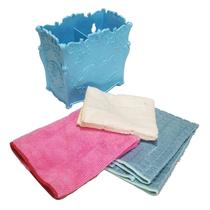Kit Limpeza Porta Detergente + 3 Pano Microfibra Pia Cozinha - Azul