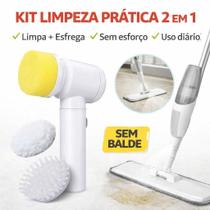 Kit limpeza prática 2 em 1 mop spray + escova multiuso limpa e esfrega sem esforço casa completa