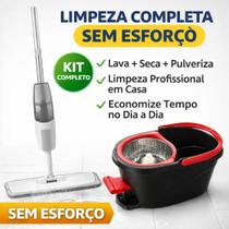 Kit limpeza profissional completa mop spray 3 em 1 + balde mop inox 360 com pedal lava e seca sem esforco