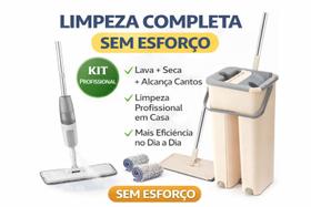 Kit limpeza profissional mop spray 3 em 1 + mop flat 360 lava e seca limpeza completa casa sem esfor