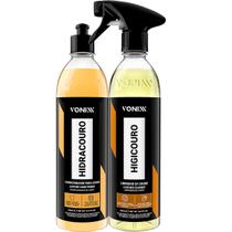 Kit Limpeza Segura e Eficaz e Hidratação Intensa Brilho e Proteção do Couro Jaqueta Bota Sofa Carro Moto Caminhão Hidracouro Higicouro Vonixx