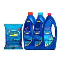 Kit limpeza tratamento piscina - cloro 1kg- clarificante- limpa bordas- algicida 2 em 1 - neoclor - Kit limpeza tratamento piscina - cloro 1kg- clarificante- limpa bordas- algicida 2 em 1 - neoclor -