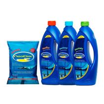 Kit limpeza tratamento piscina neoclor - cloro 1kg - clarificante - limpa bordas - alg.manutenção Kit limpeza tratamento piscina neoclor - cloro 1kg - clarificante - limpa bordas - alg.manutenção