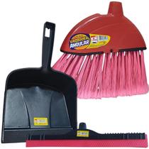 Kit Limpeza Vassoura Pá Rodinho Canto Não Risca Sem Cabo