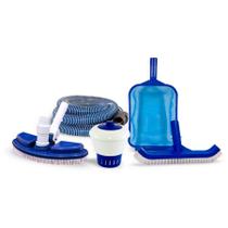 Kit Limpza Piscina Mini Peneira Clorador Escova Aspirador Mangueira 3m