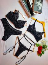 KIT Lingerie Sensual Tule Em Renda + Liga Secret Love