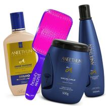 Kit Linha A Aneethun Shampoo Creme Mascara + Escova Raquete