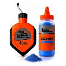 Kit Linha De Marcação 30m Giz Em Pó Azul 110g Obras Kit Linha De Marcação 30m Giz Em Pó Azul 110g Obras