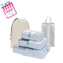 Kit Linha Sweet - Organizadores de mala + Organizadores de sapato + Saco de roupa suja Azul