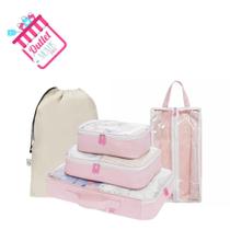 Kit Linha Sweet - Organizadores de mala + Organizadores de sapato + Saco de roupa suja Rosa