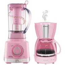Kit Liquidificador BLQ1300RS Fortis Turbo1400W 3L E Cafeteira BCF15RS 550W 15 Cafés Britânia Rosa 127V