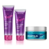 Kit Liso Mágico Shampoo 240 ml + Condicionador 200 ml + Máscara Extrato de Mirtilo 240 g Lowell Kit Liso Mágico Shampoo 240 ml + Condicionador 200 ml + Máscara Extrato de Mirtilo 240 g Lowell