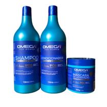 Kit Lisos e Leves Shampoo Condicionador 1L e Mascara OmegaHair