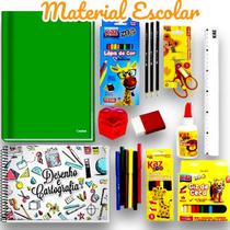 Kit Lista Escolar Completo Caderno Lápis de Cor Borracha Cola Giz-kaz