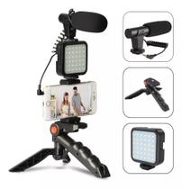 Kit Live Youtuber Vlog Tripé Celular Suporte Led E Microfone - SHOPPING ATACAREJO STORE