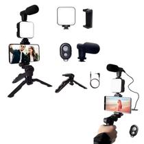 Kit Lives Reuniões Tripé Celular C/ Led Microfone Bluetooth