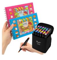 Kit Livrinho De Colorir Pintura + 24 Canetinhas Ponta Dupla Marcadoras