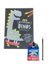 Kit Livro 365 Atividades Dinossauros +12 Lápis Cor +1 Lápis